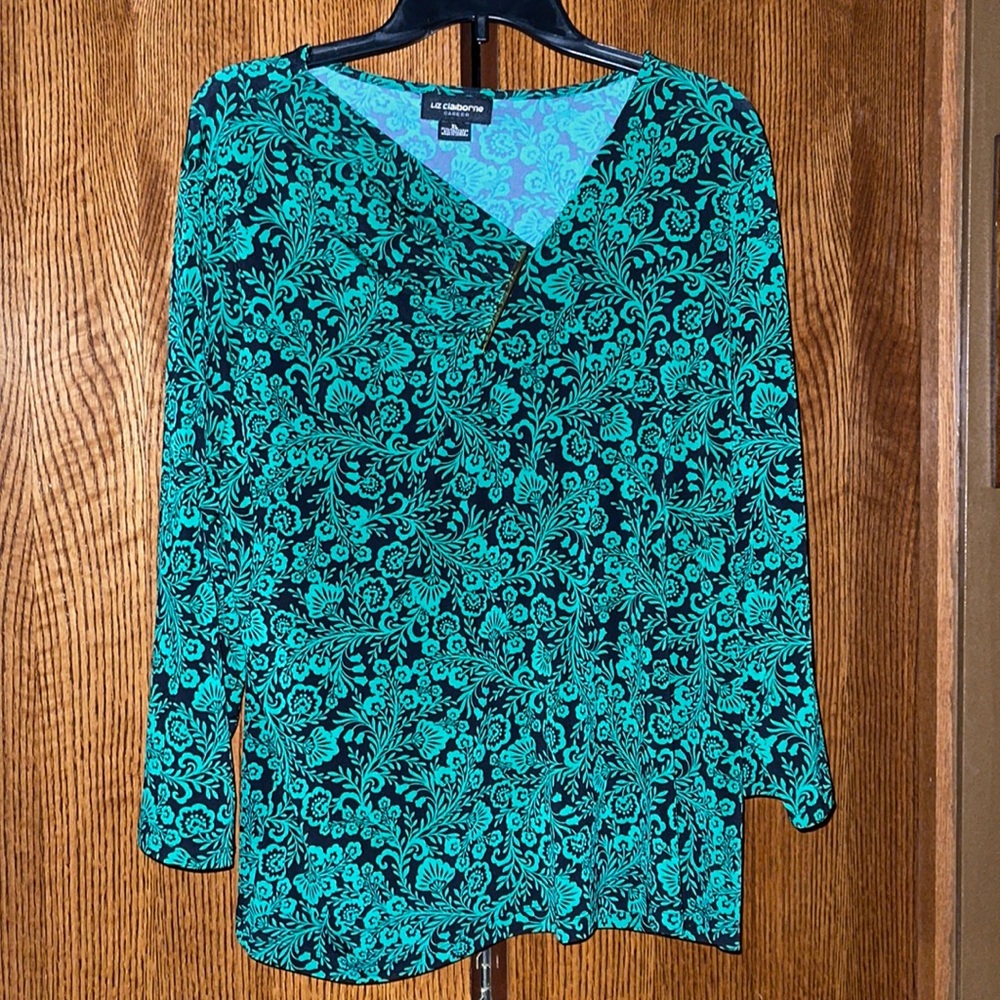 Liz Claiborne Career Long Sleeve Shirt Black and Green Size XL